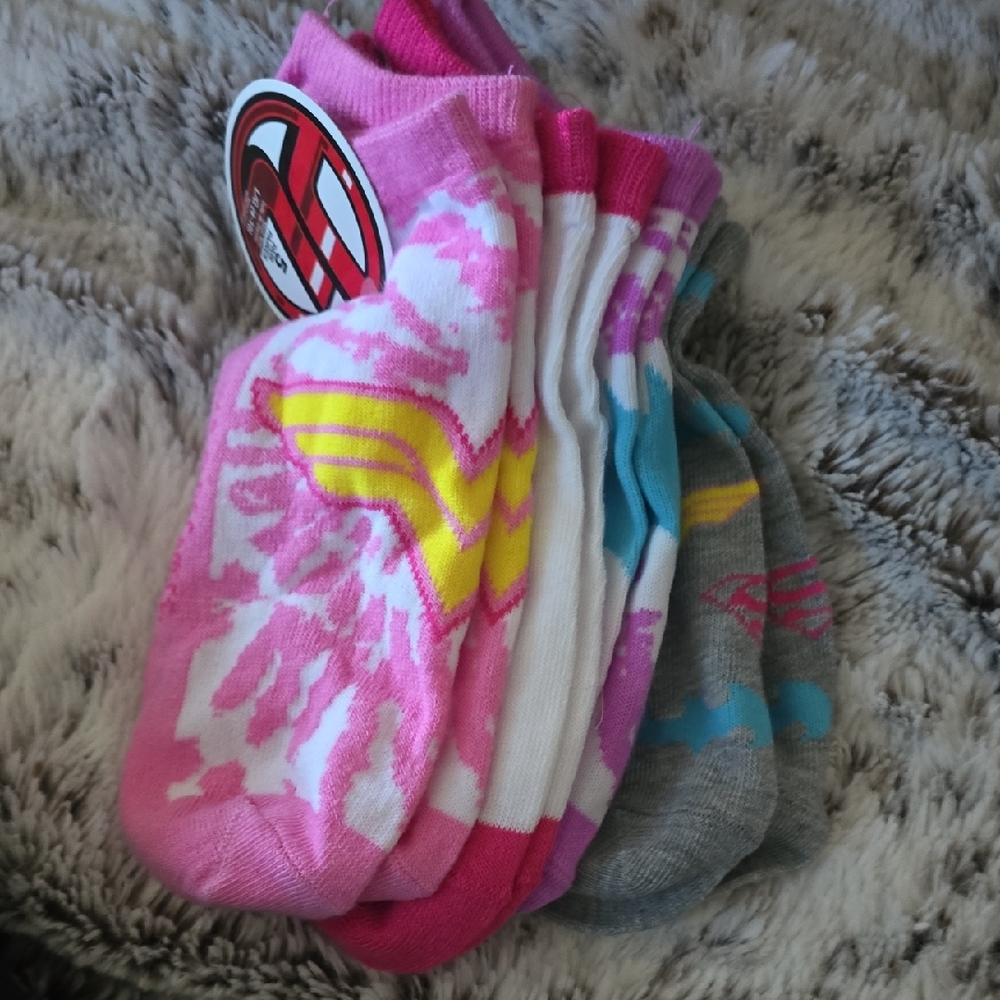 Comic Women's Ankle Socks - Pink, White, Gray Wonderwomen, Superman New With Tag